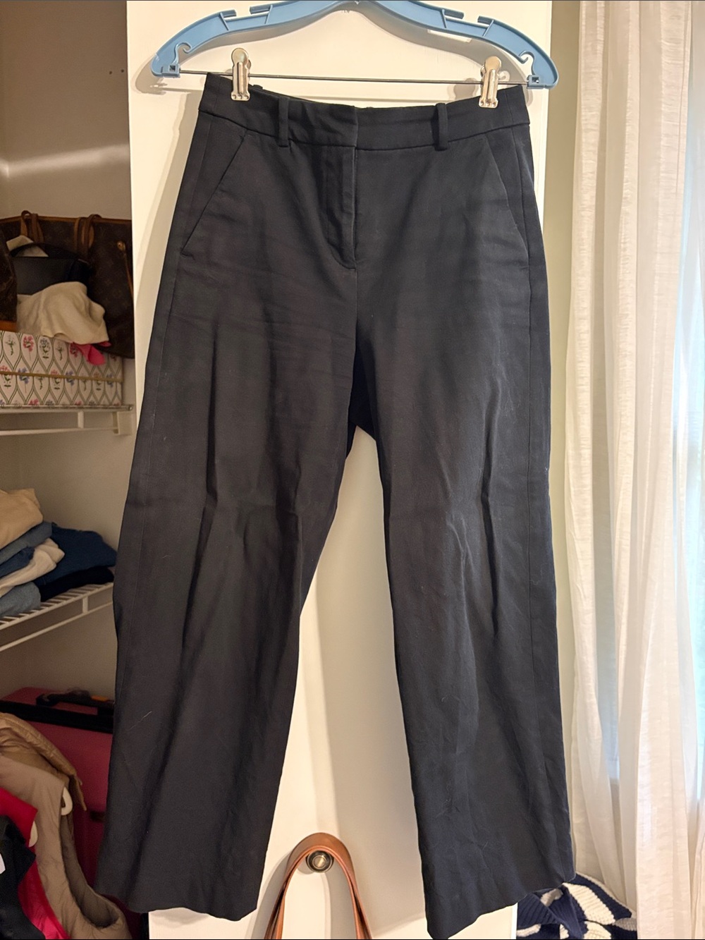 J. Crew Black Wide Straight-Leg Chino Cropped Trousers